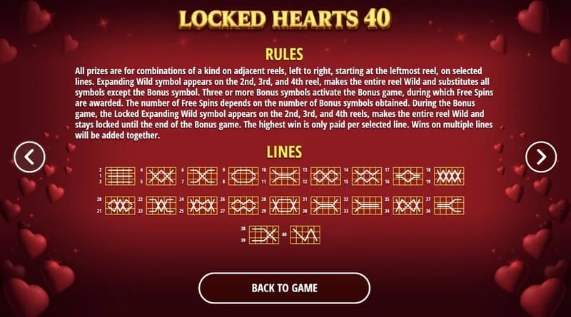 Locked Hearts 40 - добитни линии на ролните